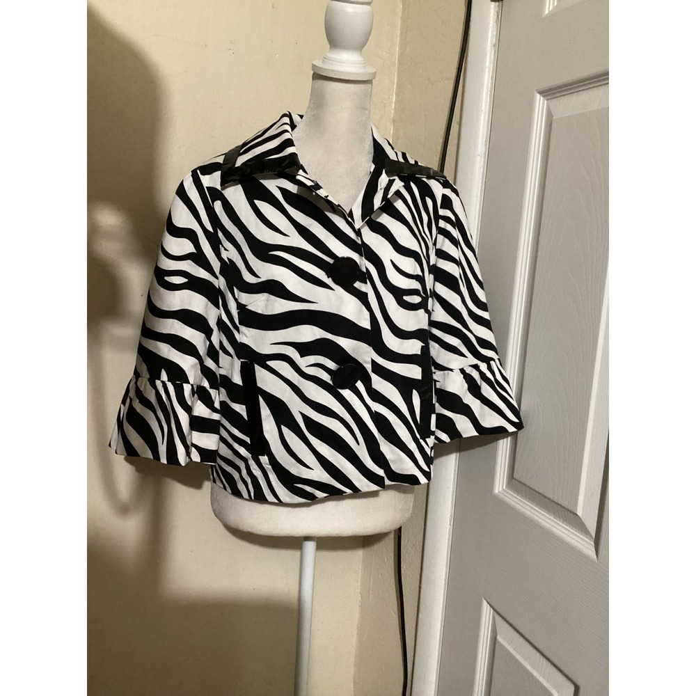 Sandro Sportswear Zebra Print Cropped Jacket Bell Sleeve Black White Women Small